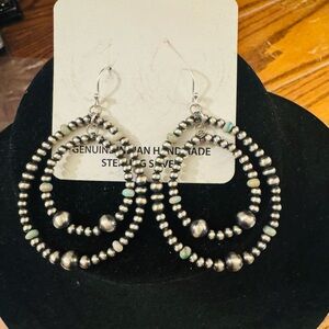 NWT Double Hoop Desert Pearl with Turquoise Chip Earrings